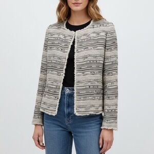Joie Tweed Collarless‎ Jacket Textured Fringe Open Front XS